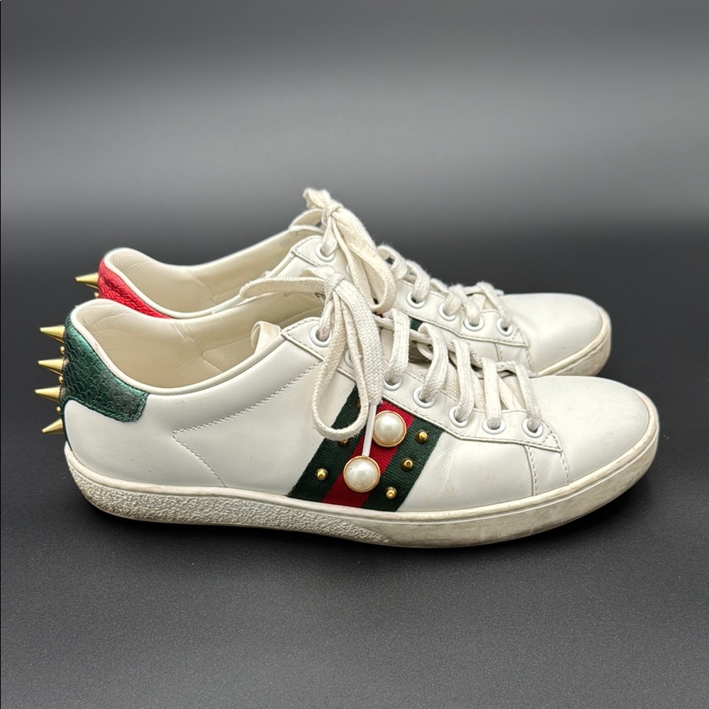 White and Gold Sneakers with Metallic Studs